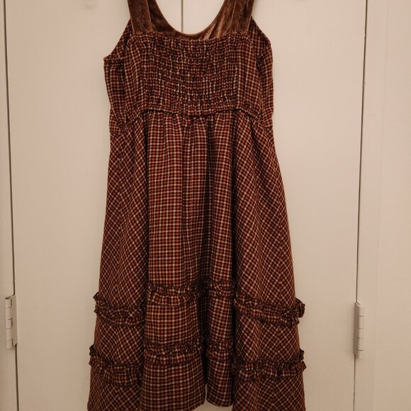 Axes Femme Brown Fall Plaid lace ruffle sleeveless dress - Picture 3 of 6